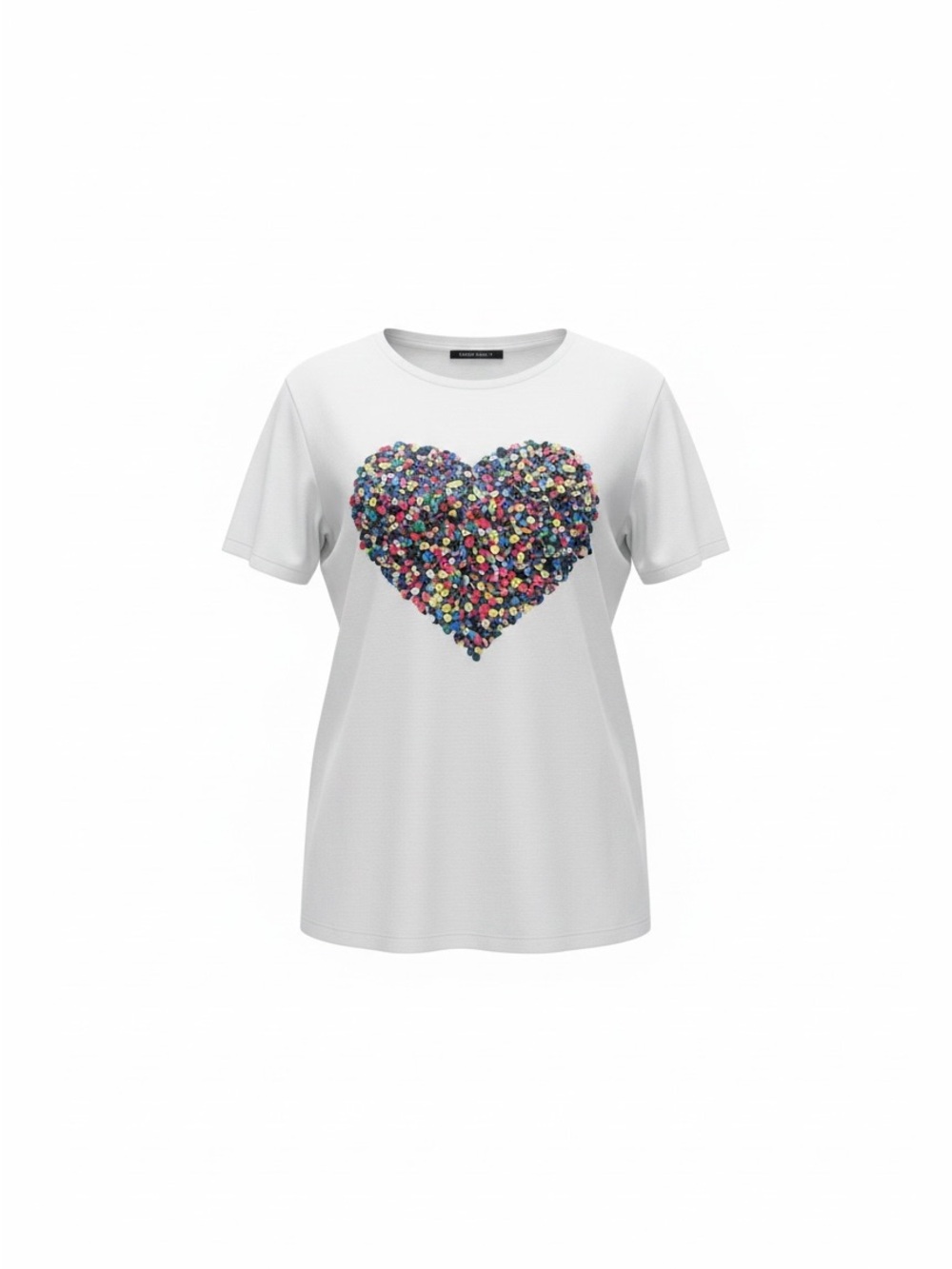 SHEIN White Short Sleeve Tee with Multicolor Sequin Heart Patch
